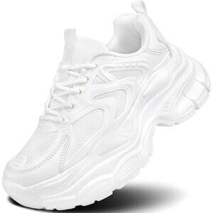 White Women's Chunky Sneakers - Breathable Athletic Style